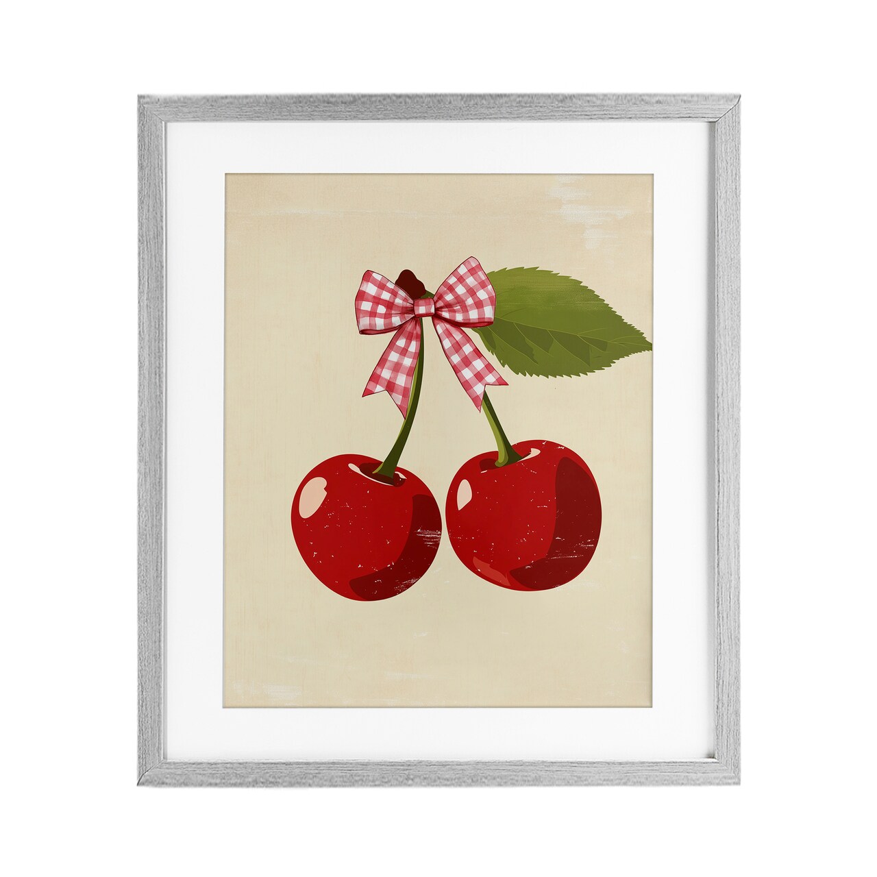 Stupell Industries Cherries with Pink Plaid Bow Framed Print Under Glass, design by Christine Simpson Art
